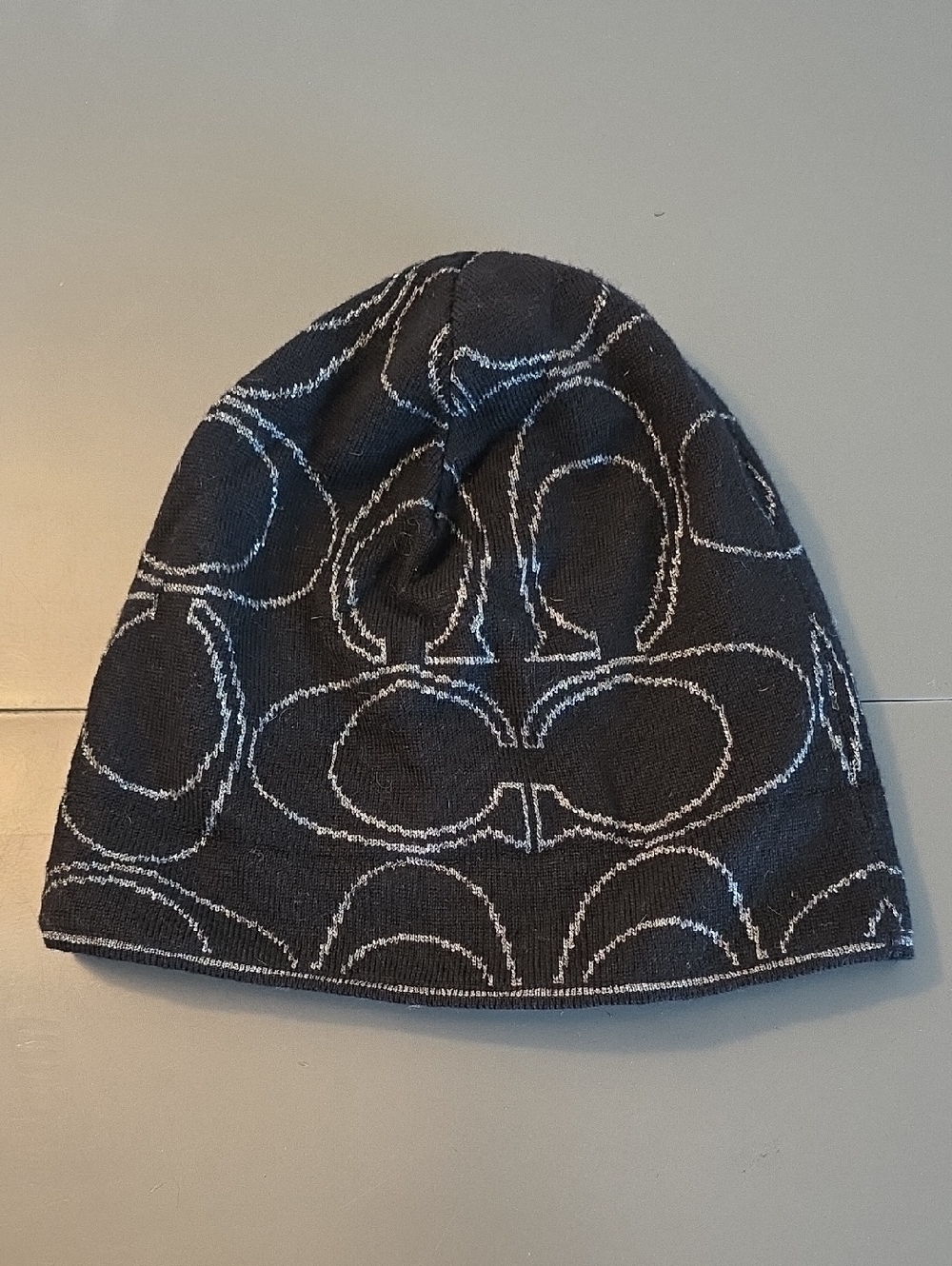 Coach Black Knit Hat with Silver Logo Detail
